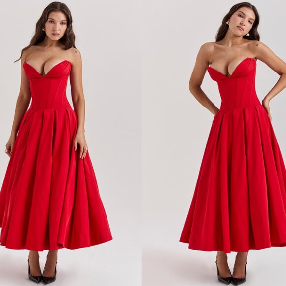 House of CB 'Lady' Scarlet Strapless Midi Dress NWOT